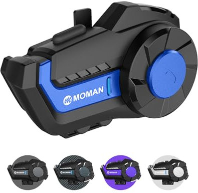 Moman Motorrad Intercom Headset, H2 Pro【1 Pack Blau】 Motorradhelm Gegensprechanlage Drahtlos Wireless 5.1 Kommunikationssystem zu 1000M FM Radio Wasserdicht, Motorrad-Intercom-Headset-Helm-Motorcycle