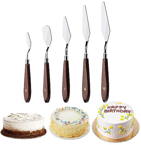 Spatule Patisserie Anglées Spatule à Palette en Acier Inoxydable Spatule décorative spatule à lisser pâtisserie spatule patisserie inox pour le glaçage du gâteau, des Cupcakes et des pâtisseries 5pcs