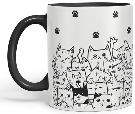 Vixar Cats mom dad Paws cat Lovers Coloured Ceramic Mug Cup Gift 330ml 11oz Work Office Tea Coffee (Black)