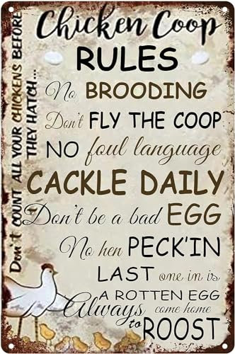 Chicken Coop Rules Segni Divertenti Wall Art Farm Garage Decorazione da Parete Uomini Decorazioni Una Stanza Segni di latta 30X20 CM