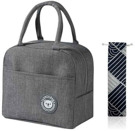 LMSHOWOWO Grau Kühltasche für Lunch, Lunchtasche für Damen und Herren, Isolierte Lunchtasche, Kühltasche Klein, Thermotasche mit Folienfutter,Tragbare Picknick-Handtasche, für Arbeit, Schule