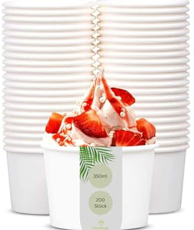 DeinPack Lot de 200 gobelets 350 ml blancs | Gobelets universels en carton pour glace, dessert, fingerfood, entrées, snacks | Gobelets alimentaires ronds non imprimés