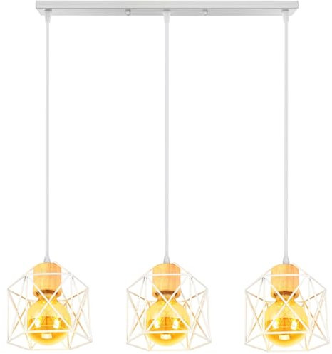 PETITES ECREVISSES 3 flammig Pendelleuchte Industrielle Vintage Hängeleuchte E27 Deckenleuchter mit Sechseck Design Lampe aus Eisen mit Holz Pendellampe für Wohnzimmer Esstisch Küche