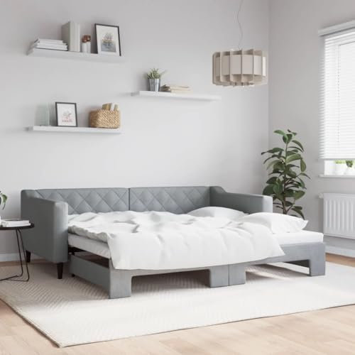 CBLDF Tagesbett mit Ausziehbett hellgrau 90x190 cm Stoff