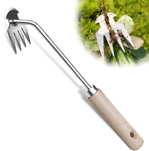Dizzily Weeder - Manual Weed Puller Tool, Uprooting Weeding Remover Tool, 4-Claw Steel Head Hand Garden Weeder Tool Easily Remove Weeds for Otted Plants, Gardens, Yards, Farms