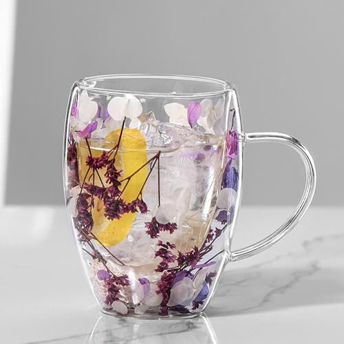 Voihamy Taza De Café De Cristal De Doble Pared Con Flores Secas, Taza Floral De Vidrio De Doble Pared, Taza De Café Transparente Vidrio Aislado, Tazas De Café Estéticas Para Bebidas Frías O Calientes