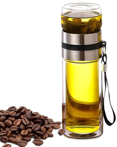 Wpsagek Botella infusora de té, botella de té de vidrio de doble pared, taza de separación de agua de té, botella de agua portátil para taza de té para el hogar y ajes