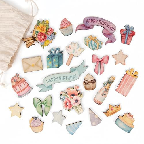 Logbuch-Verlag 24 Holz Streuteile Geburtstag Tischdeko zum Basteln Geburtstagsgeschenk verzieren Geburtstagsparty Deko bunt 2-7 cm