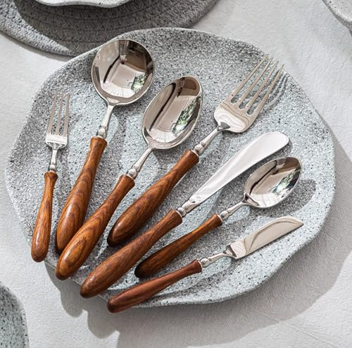 Juego de cubiertos de acero inoxidable, juego de cubiertos con mango de madera, juego de vajilla de cocina, tenedor, cuchara, cuchillo para restaurante, hotel, reuniones familiares
