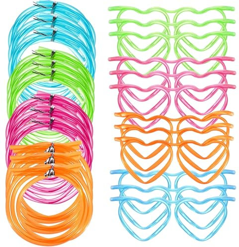 Lunettes Paille Pailles Fantaisie, 12 Pièces Lunettes Paille, Lunettes Pour Pailles Réutilisables en Forme, Fun Straw Glasses Creative Fun Lunettes, 8 Couleurs, Pour les Fêtes D'anniversaire