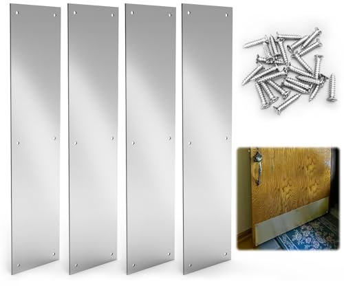 Fixirons 4 Pcs Door Kick Plate Stainless Steel Door Push Plate 16 x 4 Inch Metal Door Plate with Screws Kick Plate for Exterior Door for Door Avoid from Kicking