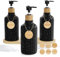 Shampoo and Conditioner Set of 3, 16OZ Refillable Black Bottles - Extra-Thick Plastic Empty Body Wash Dispenser With Pump, Tray Tags for Bathroom Shower Soap
