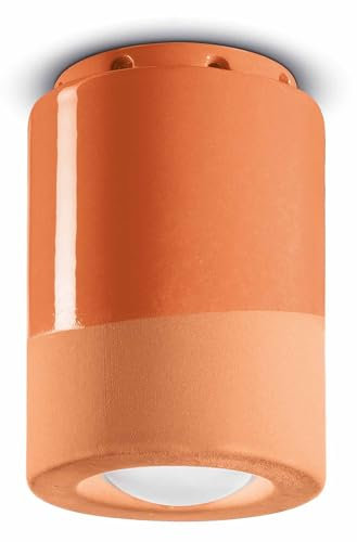 Licht-Erlebnisse Deckenlampe Keramik Ø 8,5 cm H: 12 cm Handarbeit Aufputz in Orange Retro Design E14 Deckenspot Flur Wohnzimmer Deckenleuchte innen