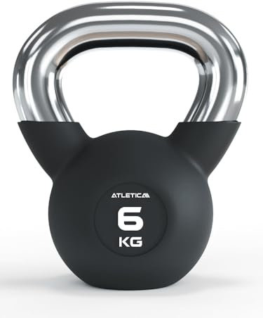 ATLETICA Kettlebells | 4-32 kg |Gummierte Kugelhantel mit Chromgriff | Hochwertige Stahllegierung | Studioqualität | Funktionelles Ganzkörpertraining Gewicht 6kg