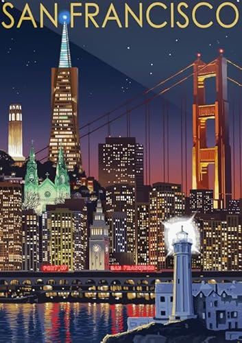 HfmQuisutron Wood Puzzles 1000 Pieces San Francisco Vintage Travel Poster für Erwachsene Kinder Spiele Lernspielzeug Geschenk Fy137Kq
