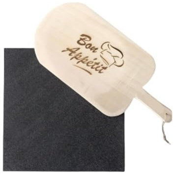 Baking Pizza Stone with Wooden Pizza Peel | Lava Stone for Multi-Purpose Oven & BBQ, Grill | 100% Natural Volcanic Stone | Natural Heat Retention (Square (1.5x30x30cm))