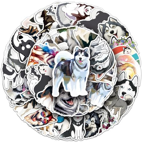 50 Stück Alaskan Malamute Aufkleber Auto Laptop Telefon Gitarre Skateboard Motorrad Fahrrad Alaska Schlittenhund Stickers Set Vinyl Wasserdicht Aesthetic Aufkleber für Jugendliche Kinder Erwachsene
