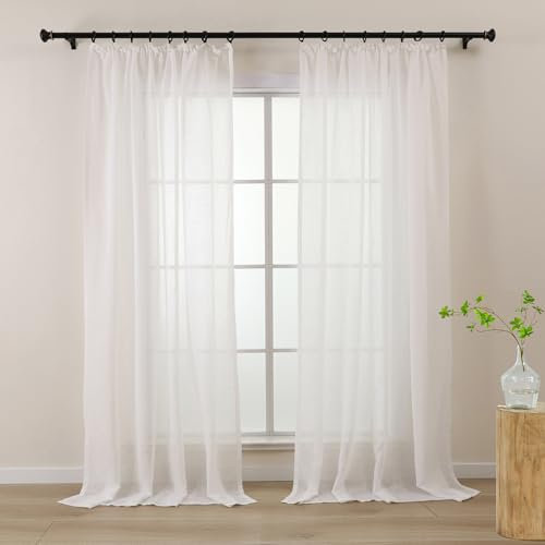L.Z.E Vorhänge Weiß Lang (245 cm) mit Kräuselband, Schiene Store, 2er Set Transparent Leinenoptik Gardinen für große Fenster, Gardine Vorhang für Schienensystem, Gardinenschal Extra Weich
