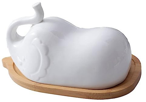 PRETYZOOM Butterdose Aus Keramik Mit Holzhalter Abgedeckte Butterdose Deckelgriff Für Butterdose Mit Deckel Aufbewahrungsbehälter Für Butter Breite Butterdose Bambus