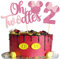 Xsstarmi 2 Pack Mouse Cake Topper, Pink Bow Mini Second Birthday Party Decorations, Two Oldes Cake Pick