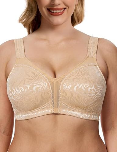 WingsLove Women's Full Coverage Plus Size Everyday Bra Minimizer Wireless Non Padded Wide Straps Comfort and Support for Large Bust(Honey Nude, 36G)