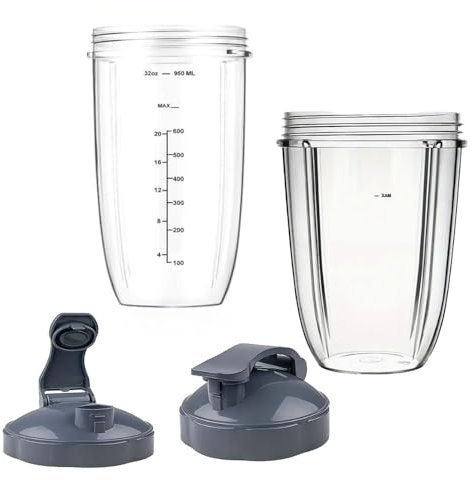 Lot de 2 tasses de rechange de 946 ml et 710 ml avec 2 couvercles rabattables compatibles avec les accessoires de mixeur NutriBullet 600 W/900 W