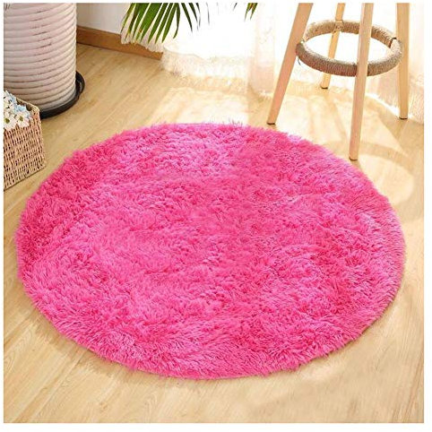 Flauschiger weicher Kunstfell-Stuhlbezug & runder Teppich, gemütliches Fleece-Sitzpolster für Wohnzimmer und Schlafzimmer, 200 cm Shaggy-Kissen in Rose, 2,5 cm Haarstärke