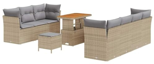 vidaXL 10-teiliges Gartensofa-Set mit Kissen in Beige, Rattan Gartenmöbel, modulares Design, für 6 Personen, verstellbare Füße, Lounge für die Terrasse, moderner Sommerkomfort für Treffen