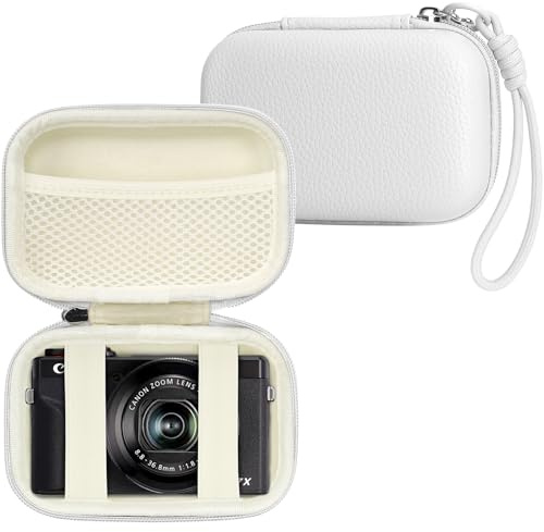 Linpr Digital Camera Case for Canon Powershot G7X Mark III, White | Hard Shell Compatible with SX740/Sony ZV-1/RX100 VII/Panasonic ZS99, Small Travel Compact Cameras Storage Holder with Lanyard