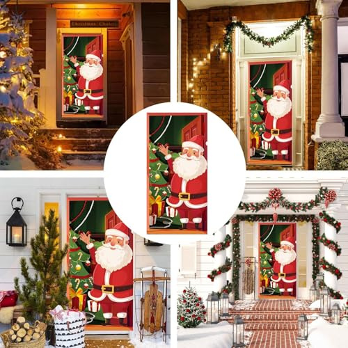 Uhngw Divertida Funda Navideña para Puerta - Funda Divertida De Santa Claus Para Puerta - Suministros Para Fiestas De Cumpleaños Oficinas Tiendas Dormitorios - Decoración Para Pared Thanksgiving
