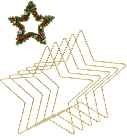TAKONE 5 Drahtsterne Gold Ø20 cm Metallsterne Zum Basteln | 5 Drahtsterne Ø20 cm, Metall, goldfarben, stabil, für DIY & Weihnachtsdeko