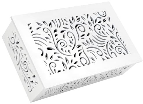 Wooden Doorbell Chime Cover Box Only, Modern & Decorative Wall-Mounted Aesthetic Design Universal Fit for Home Upgrades Indoor or Outdoor Use Easy to Install, 9.06 x 5.31 x 2.56 Inch, Style 2 White