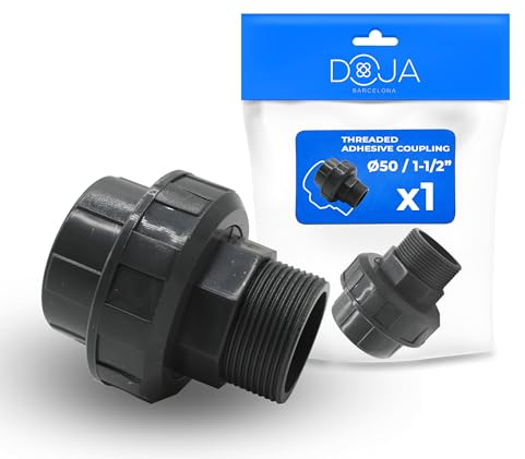 DOJA Barcelona Raccordo a Vite in PVC con Manicotto Adesivo Ø50mm x 1 1/2 - Facile Installazione, Resistenza Adattatore M-H, Tubo Manicotto Staccabile PVC e Manicotto per Connessioni Sicure