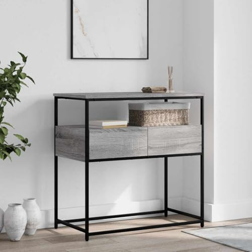 HFXHIJXQ Konsolentisch Grau Sonoma 75x40x75 cm aus Holzwerkstoff mit Metallrahmen, Modernes Side Table mit verstellbaren Beinen, Stauraum für Flur Wohnzimmer Schlafzimmer
