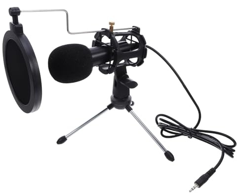 BEBEMOKO Microphone PC 3,5 Mm Condensateur Pied Trépied Réglable, Filtre Anti-Bruit Intégré, Microphone pour Enregistrement Podcast, Streaming et Gaming sur Ordinateur Portable et Bureau
