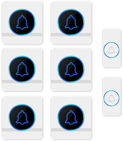 Wireless Doorbell Waterproof 300M Range with Cordless Chime, 2 Push Buttons, 6 Receivers, 60 Ringtones, LED Indicator, 5 Volume Levels (White)