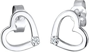Elli DIAMONDS Earrings Women Earstuds Heart Love with Diamond (0.03 ct) in 925 Sterling Silver