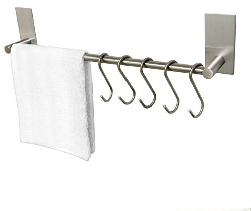 ToHa 55cm Auto-Adhésif Acier Inoxydable Porte-Serviettes, pour Salle De Bains ou Cuisine, Dont 5 crochets