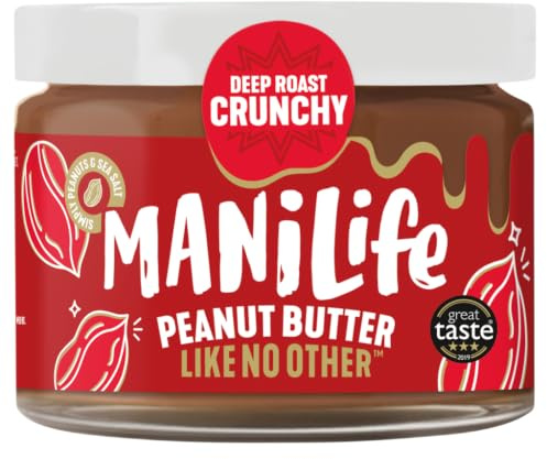 ManiLife Peanut Butter Deep Roast Crunchy - All Natural, No Palm Oil, No Added Sugar, Vegan, Single Origin 275g (Pack of 1)