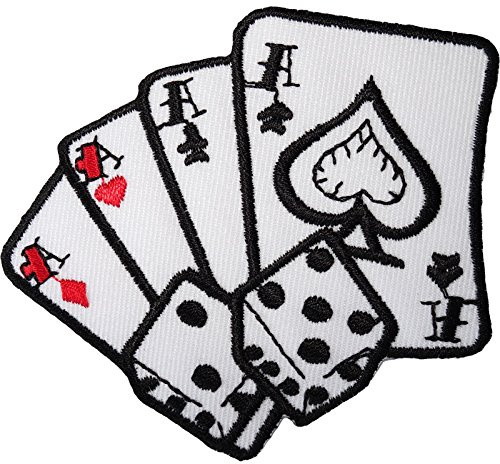 Aufnäher zum Aufbügeln, Motiv: Spielkarten, Würfel, bestickt, Poker Casino Ace Pik