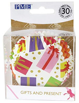 PME BC806 Weihnachtliche folienbeschichtete Cupcake-Förmchen, Verpackte Geschenke (30 Stück), Papier