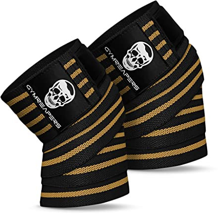 Gymreapers Fasce per ginocchia (coppia) con cinturino per squat, sollevamento pesi, powerlifting, leg press e allenamento incrociato - Fasce per ginocchia flessibili da 72 per squat (Desert Tan)