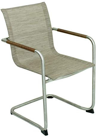 Garden Pleasure Garten 4 er Set Freischwinger, Edelstahl, Kunststoffgewebe, Sandbraun
