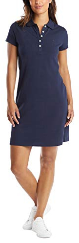 Nautica Women's Easy Classic Short Sleeve Stretch Cotton Polo Dress Casual, Navy Seas, L