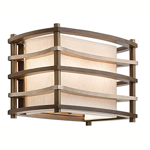Licht-Erlebnisse Elegante Wandleuchte KIKI Metall Leinen Bronze Beige B:30cm eckig Asiatisch Design Lampe Wohnzimmer Flur