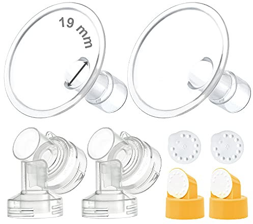 Maymom Brand 25 mm 2X Two-Piece Breastshield, 2X Base Connector w/Valve and Membrane for Selected Medela Breast Pumps; Medium Shield (19mm)