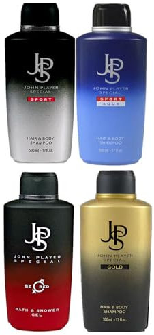 5tlg. STUDIO.MUNET Set: 4x500ml John Player 2in1 Duschgel & Shampoo | 1 x Gold | 1 x Sport | 1 x Sport Aqua + 1x Be Red Unisex + 1 x Dustbag von STUDIO.MUNET
