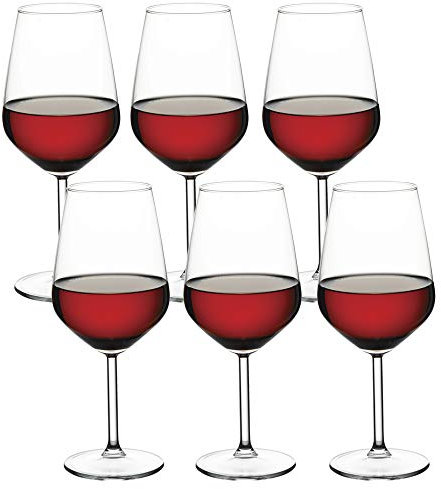 6 or 12 Clear 490ml Stemmed Wine Glasses, Red and White Wine Glasses Sets in Contemporary Design, Suitable for Dinners and Parties (6)