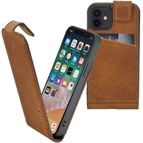 Suncase Original Flip-Style (Ultra-Slim) kompatibel mit iPhone 12 mini (5.4) Hülle Ledertasche Tasche Schutzhülle Case Cover Hülle in antik Coffee