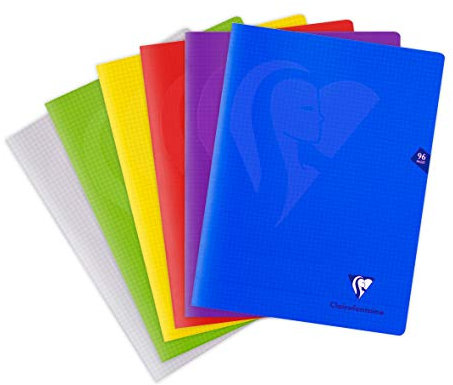 Clairefontaine 303368C Lot de 10 Cahiers Agrafés Mimesys - 24x32 cm - 96 Pages Petits Carreaux avec Marge - Papier Blanc 90 g - Couverture Polypro Transparent - Couleurs Aléatoires